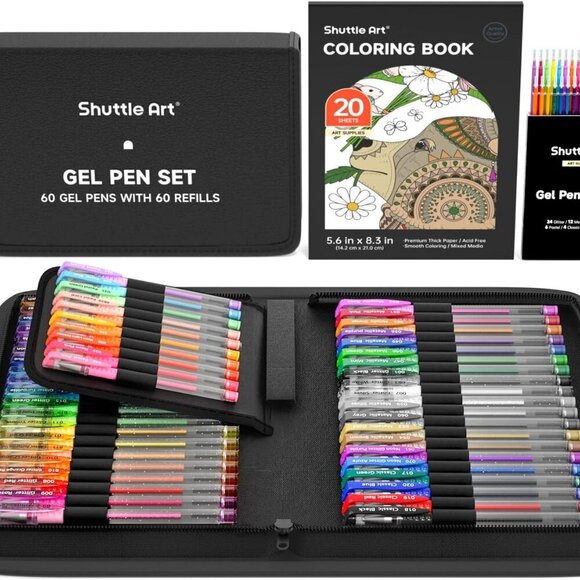 Gel Pens, 120 Pack Gel Pen Set 60 Colored Gel Pen with 60 Refills for Adults Col - Picture 1 of 7